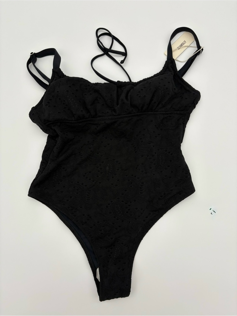 Black Eyelet One-Piece Swimsuit with Adjustable Straps